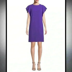 Escada Cascade Ruffle Sleeveless Straight Chemise Dress Purple Size 32 XS